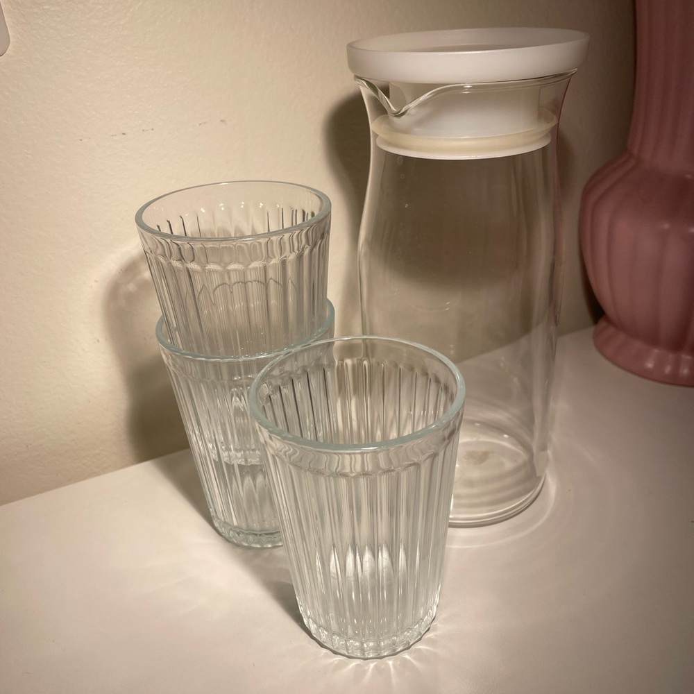 MUJI pitcher and IKEA water glasses